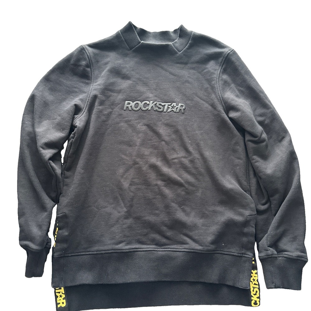 VTG Y2K Rockstar Energy Drink Sweatshirt Crewneck Mens Size Small Rare Black